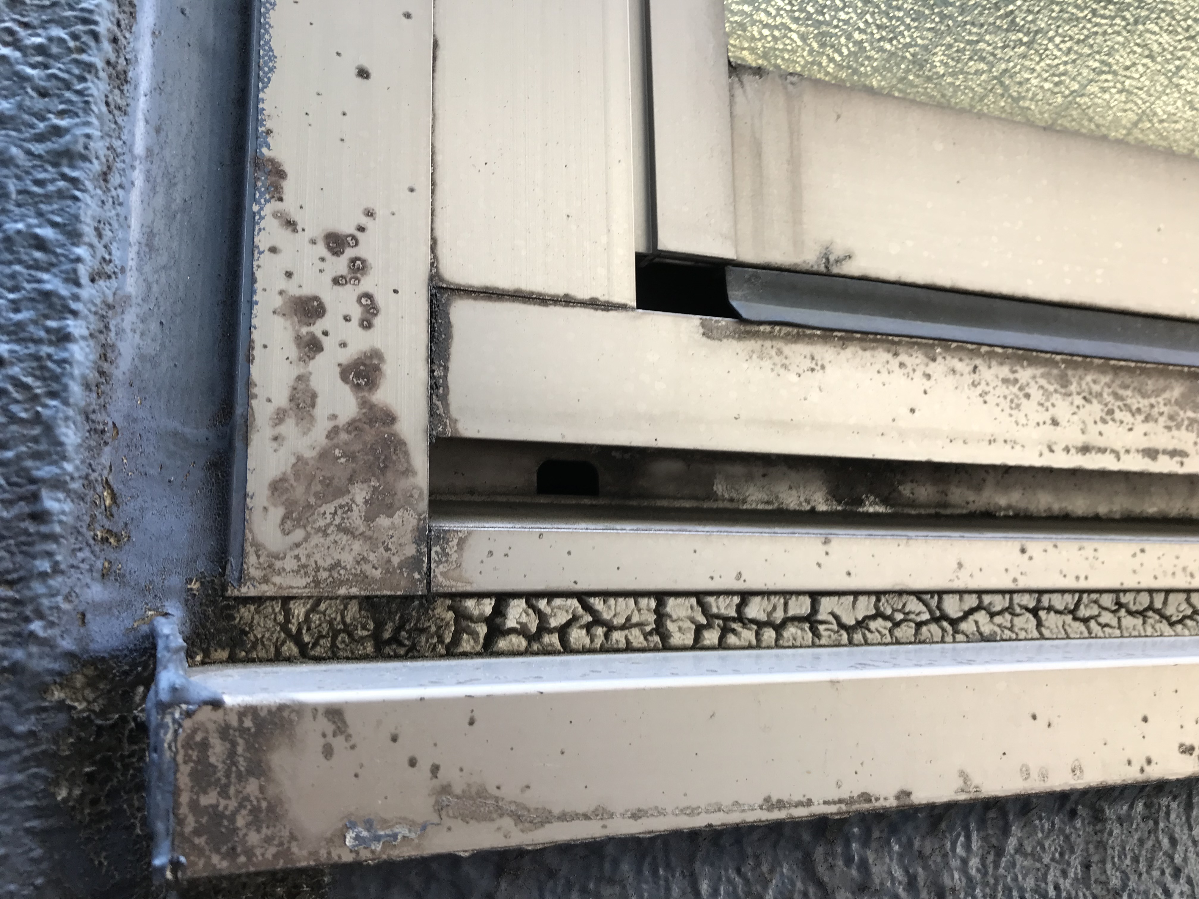 サッシ水切り上シーリングのスポンジ化